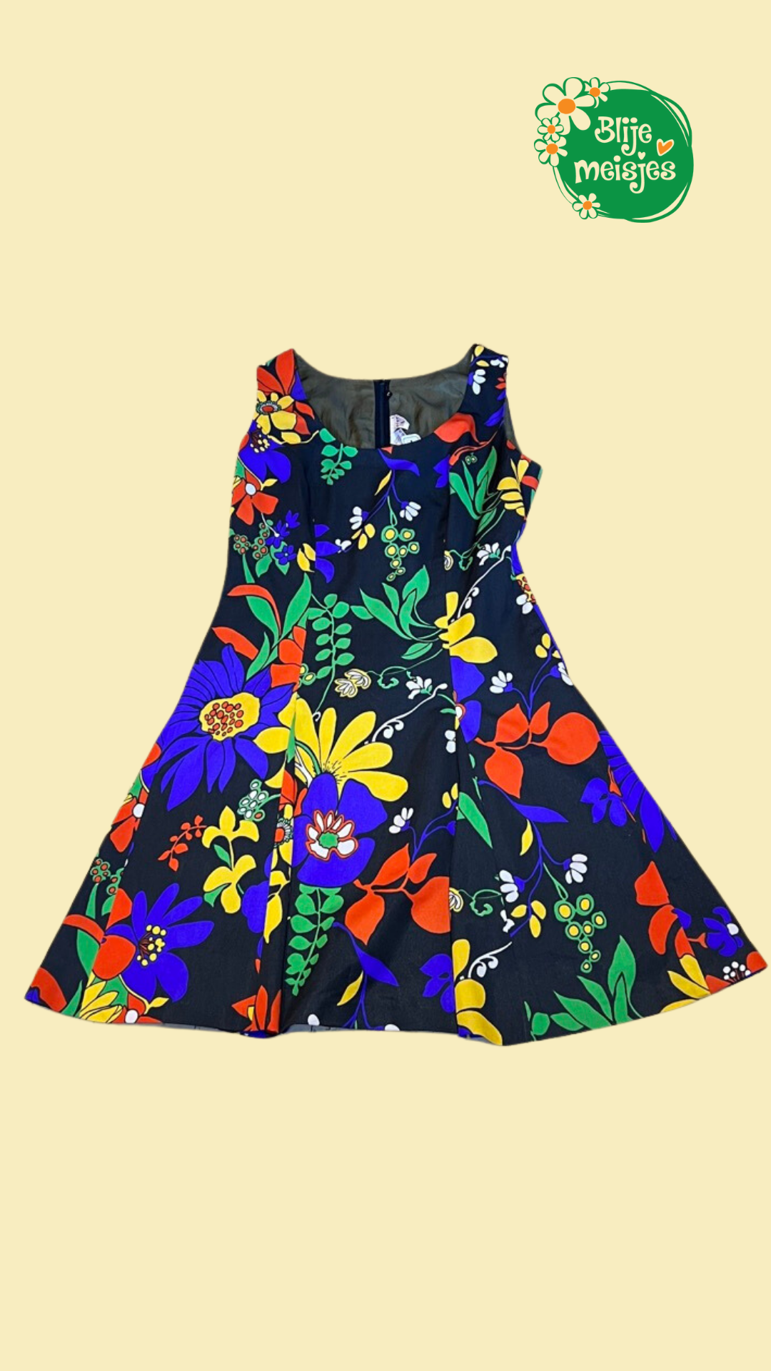 de eerste strategie Spin Vintage jurk zwart met fel gekleurde bloemen | Blije Meisjes